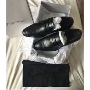 Versace Collection Black Leather Penny Loafers